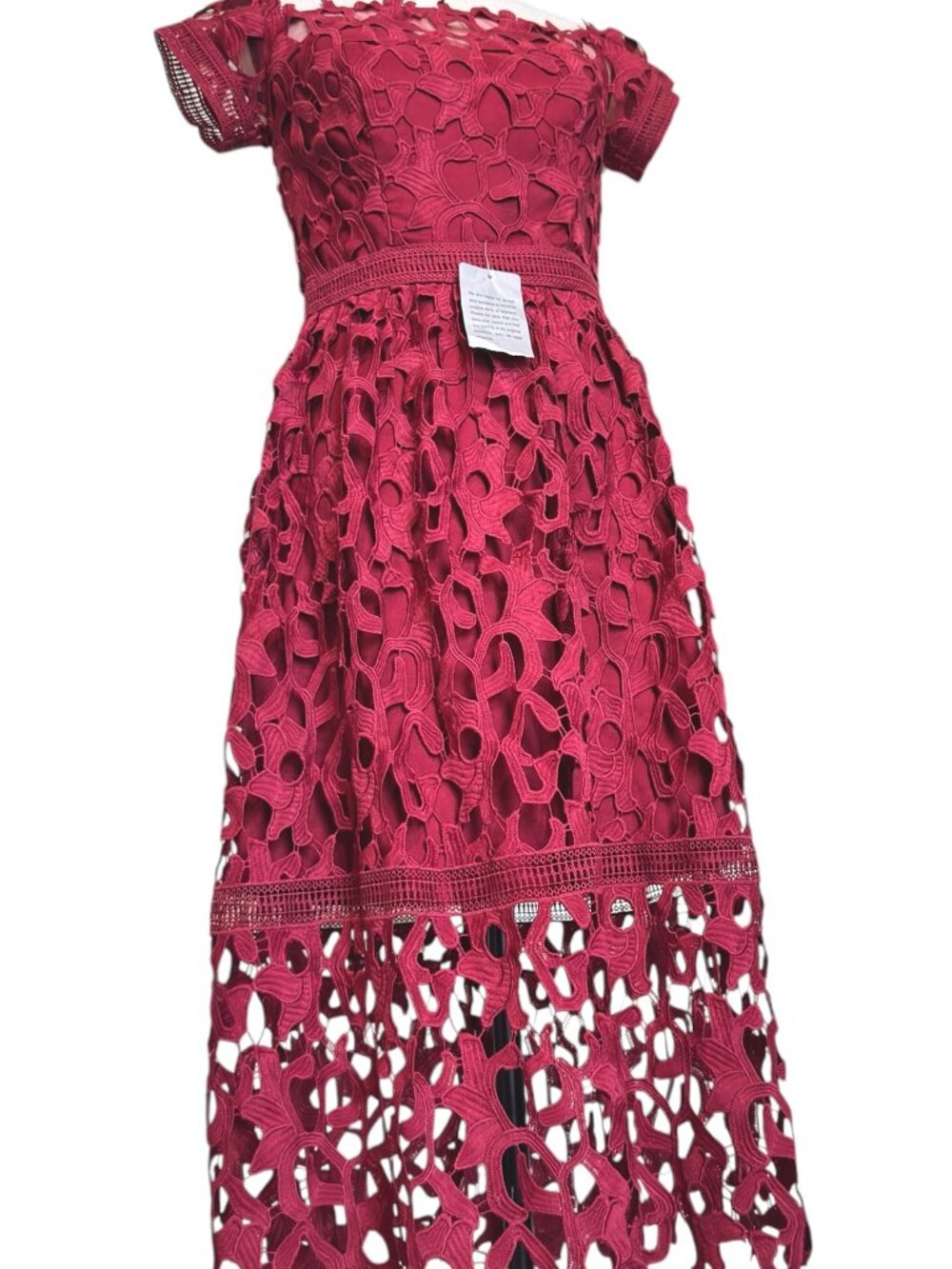 Chi Chi London Burgundy Lace Floral Midi Dress Off Shoulder Design Womens Size 6 - Picture 8 of 11
